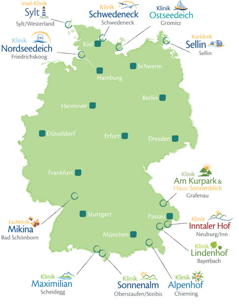 Zeigt die Standorte von den Mutter-Kind Kliniken an.